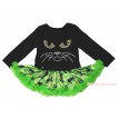 Halloween Black Long Sleeve Bodysuit Green Black Cat Pettiskirt & Sparkle Rhinestone Black Cat Face Print JS4758